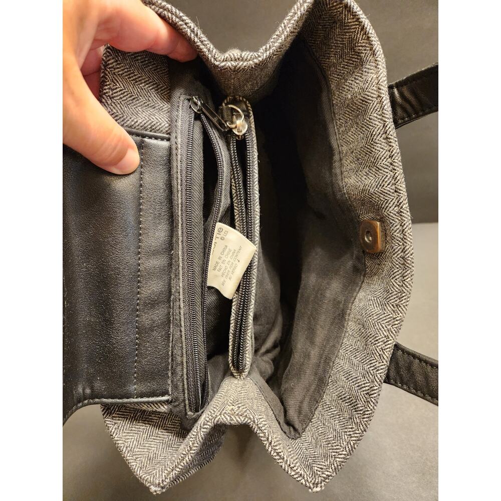 LIZ CLAIBORNE Vtg Double Top Handle Purse Grey Black Wool Tweed Grannycore Mob - Picture 7 of 12